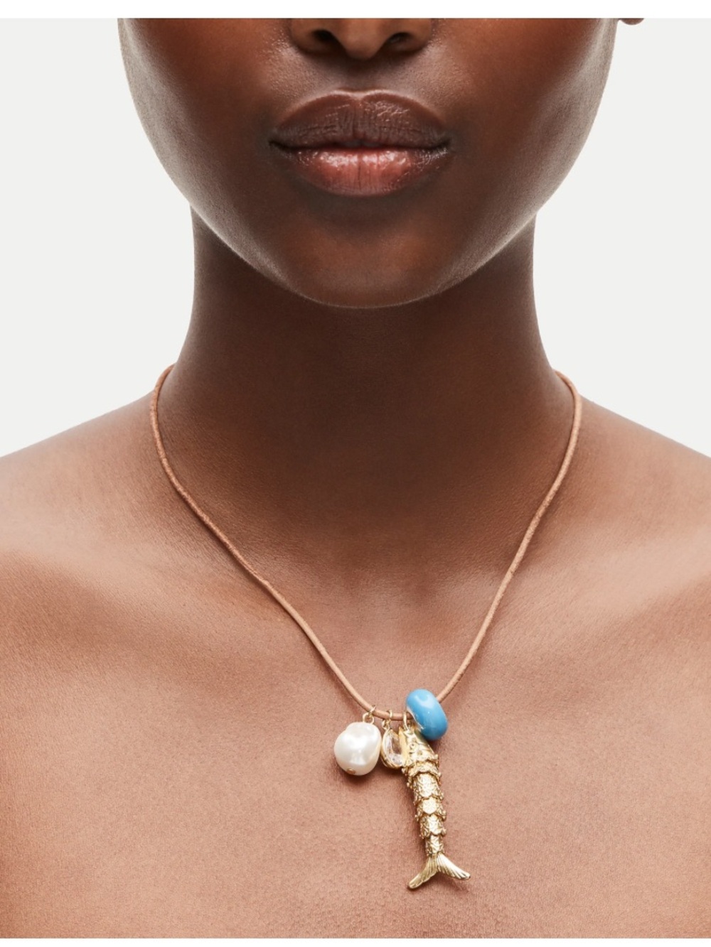 J. Crew Fish pendant necklace on leather cord - Peacock